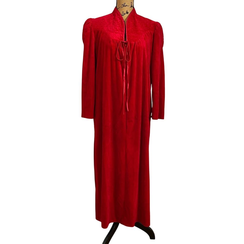 Vintage Evelyn Pearson Cherry Red Velour Robe Housecoat Dressing Gown Women’s M